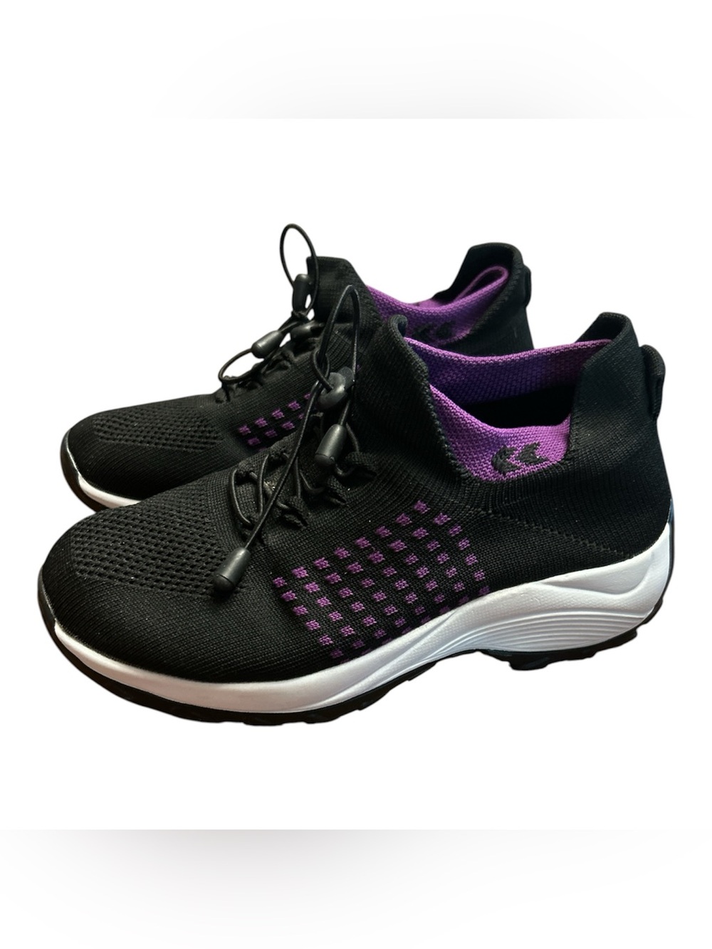 Women’s Comfort Wear Black Knit Slip-On Walking Shoes with Elastic Laces Size 8